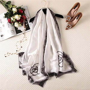 Floral printed all-matching simulation silk sunscreen scarf women summer printing silk shawl scarf