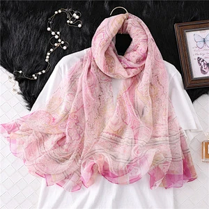 Oversized sun protection shawl vintage yarn travel beach chinese outdoor printed silk scarf