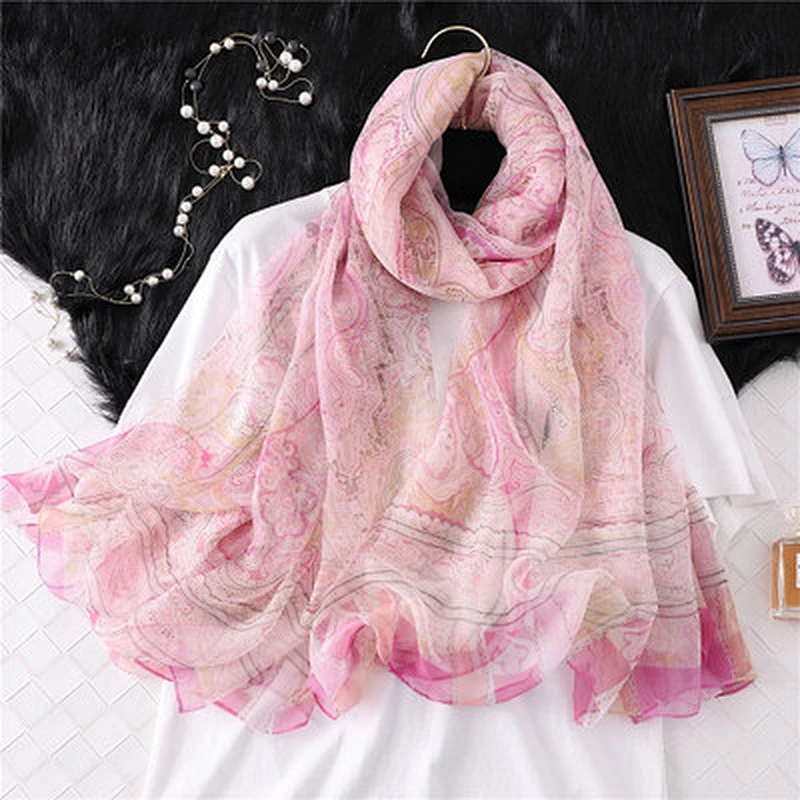 Oversized sun protection shawl vintage yarn travel beach chinese outdoor printed silk scarf