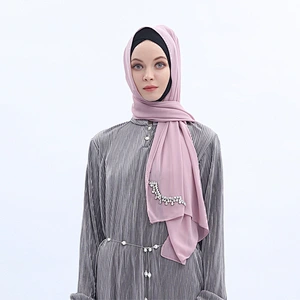 Factory spot muslim fashion crown hot diamond breathable pearl premium chiffon scarf women