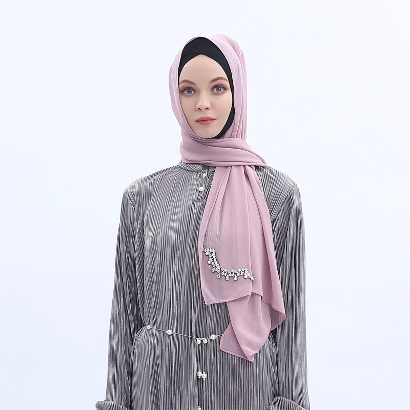 Factory spot muslim fashion crown hot diamond breathable pearl premium chiffon scarf women
