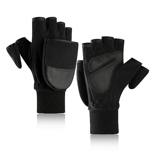 Warm Sports Half Finger Gloves Polar Fleece Flip Top Winter Man Fingerless Gloves