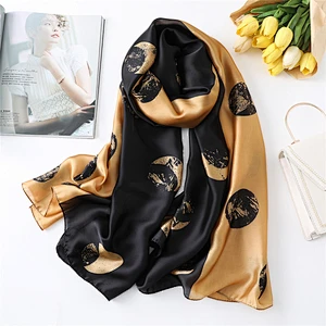 Circular printed simulation silk decorative scarf women silk scarves wholesale pashmina scarf shawl