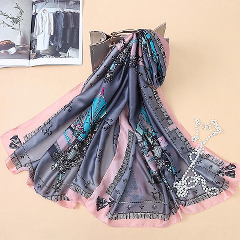 Spring and summer new bohemian silk printed sunscreen scarf long silk scarf beach shawl