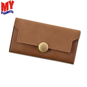 Cheap Fashion Leather Long Clutch Card Holder with Button Women mobile Leather Wallet