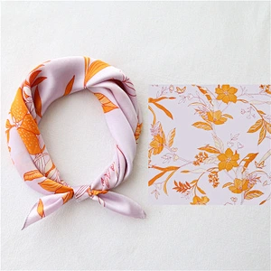 Femininity small square neck scarf color polyester printed vintage square silk scarf muslim