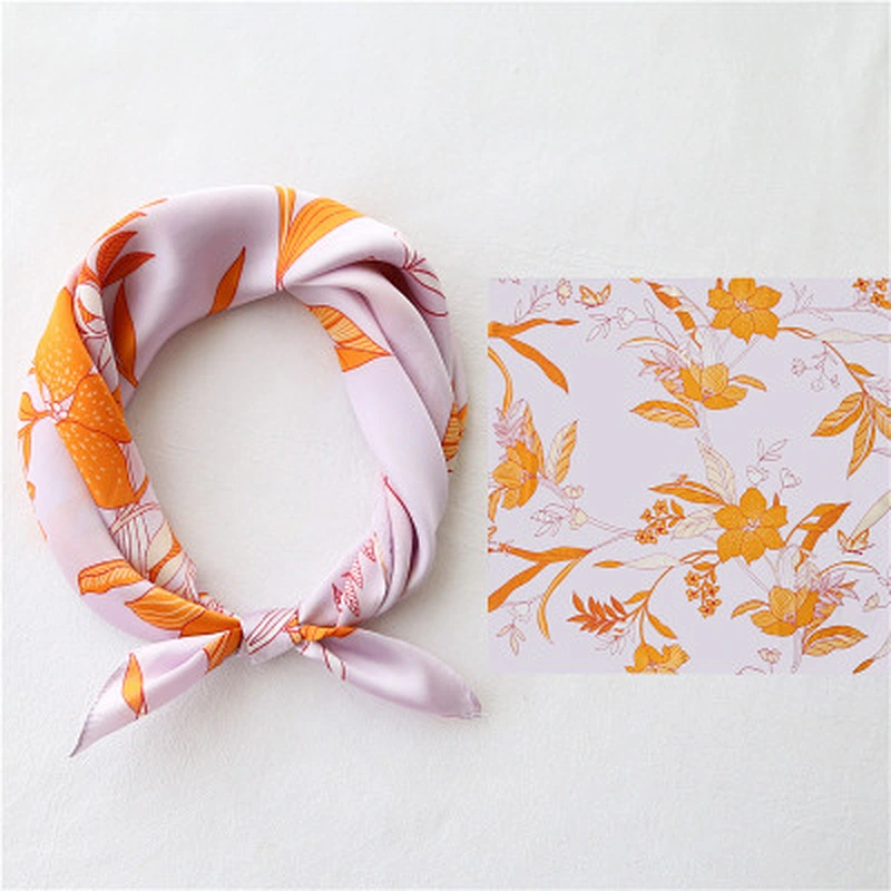 Femininity small square neck scarf color polyester printed vintage square silk scarf muslim