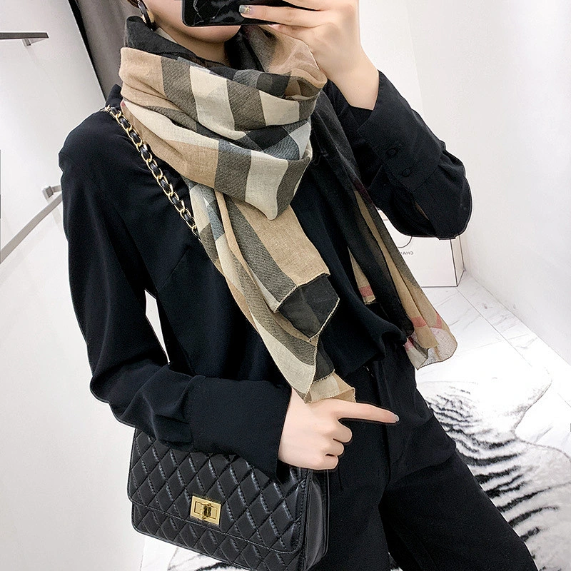 New 90 * 180CM cotton and linen thin long print cotton plaid scarf scarves