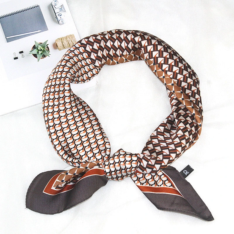 2020 new geometric printed curling small square silk 70cm ladies square silk neck scarf