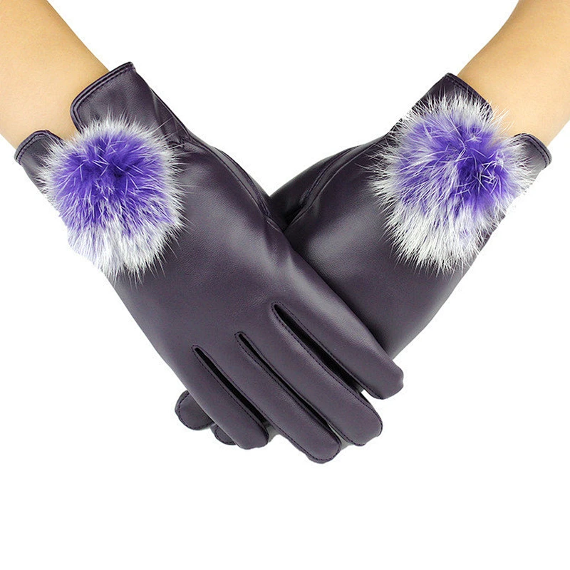 Winter warm driving ladies gloves premium quality leather gloves with bom ball