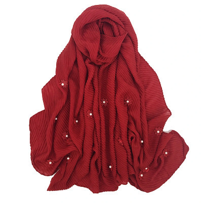 Temperament sunscreen shawl beach towel jacquard pearl cotton linen pleated scarf hijab