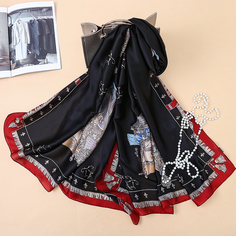Spring and summer new bohemian silk printed sunscreen scarf long silk scarf beach shawl