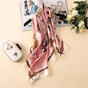 Fashion printed decorative female variety shawl satin silk square neck scarf 90cm