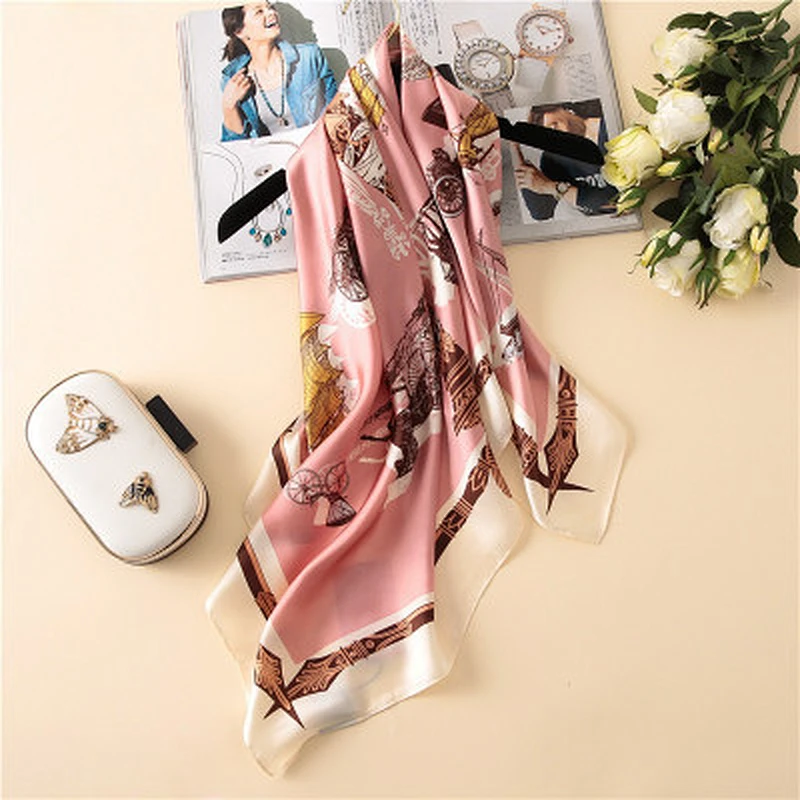 Fashion printed decorative female variety shawl satin silk square neck scarf 90cm