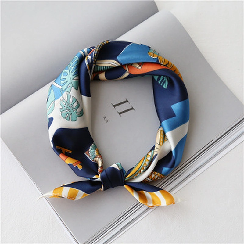 Femininity small square neck scarf color polyester printed vintage square silk scarf muslim