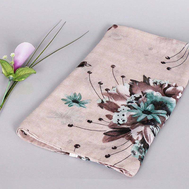 Summer Fashion Women Plain Shawl  printed flower cotton scarf custom