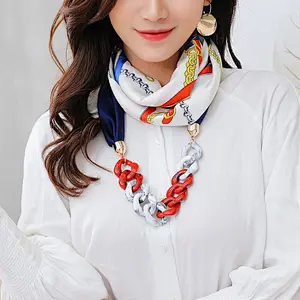European and American satin chain decorated ethnic style ladies necklace women jewelry scarf  with pendant