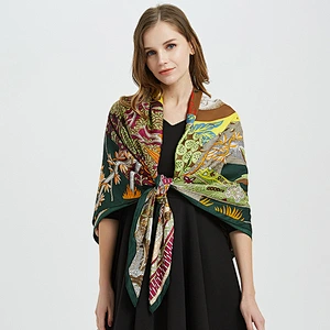 130*130CM Women's Orange Oversized Sunscreen Printed Shawl silk twill large square scarf
