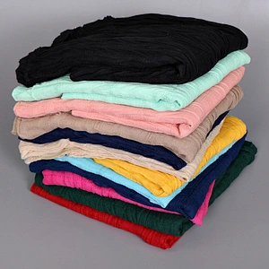 Cheap wholesale custom women plain muslim 12 color stock cotton crinkle hijab scarf