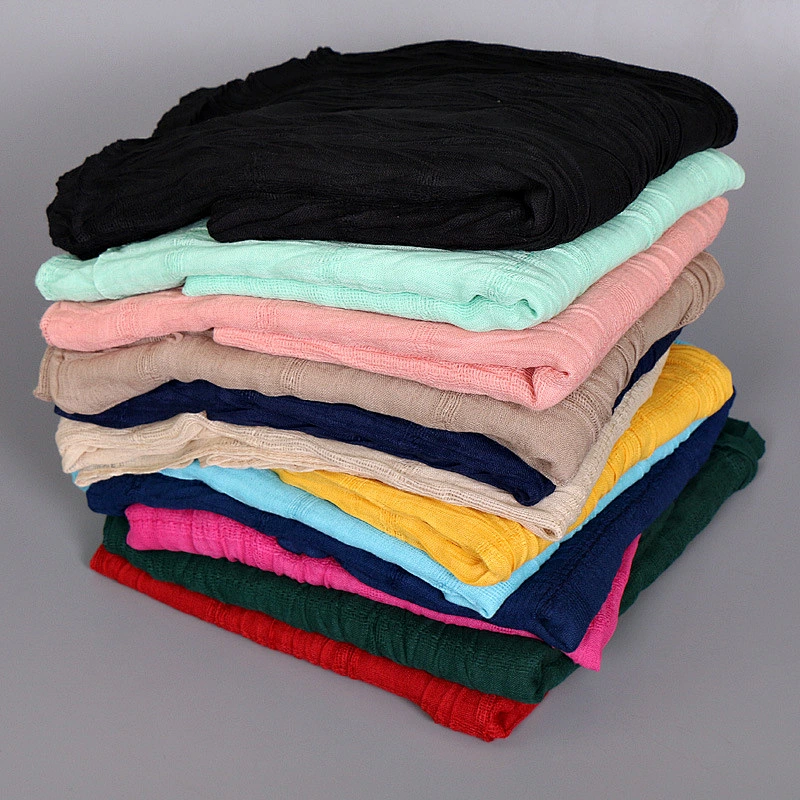 Cheap wholesale custom women plain muslim 12 color stock cotton crinkle hijab scarf