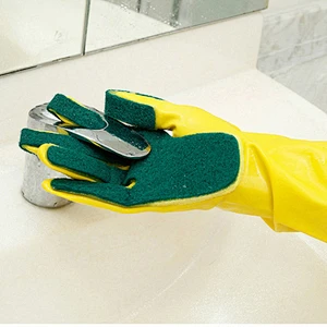 Kitchen Cleaning Gloves Dish Washing Rubber Sponge Gloves Long Sleeve Cleaning Sponge Gloves