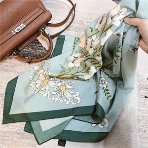 Thin scarf women floral printed sunscreen high quality ladies imitated silk scarf