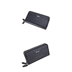 Wholesale custom business style embossing mens leather double zipper clutch wallet