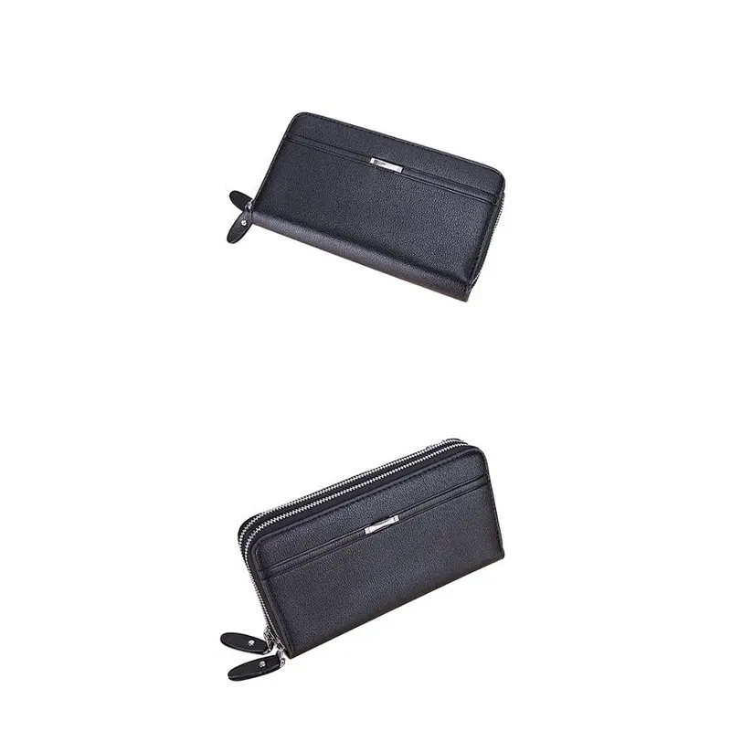 Wholesale custom business style embossing mens leather double zipper clutch wallet