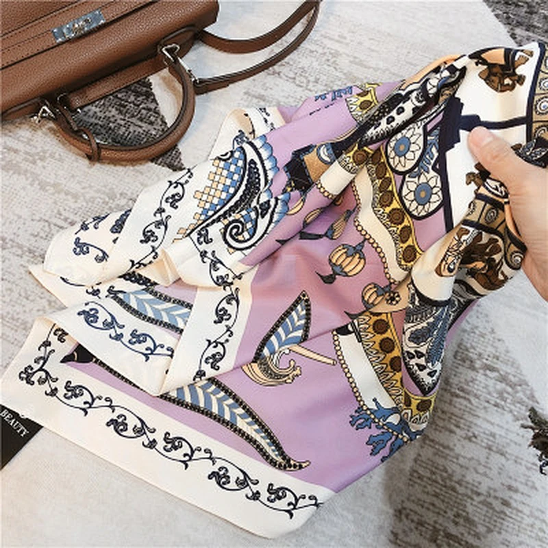 Baroque print beach towel sunscreen silk scarf women square silk scarf manufacturing