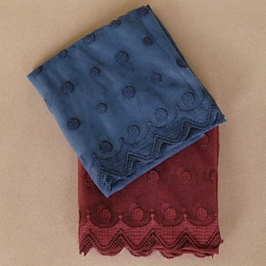Muslim hijab tie-dyed plain weave solid color wholesale lace hijab scarves cotton ladies long scarf