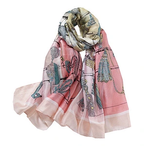Rope knot printing simulation silk summer thin sunscreen scarf female beach towel pink long silk scarf supplier