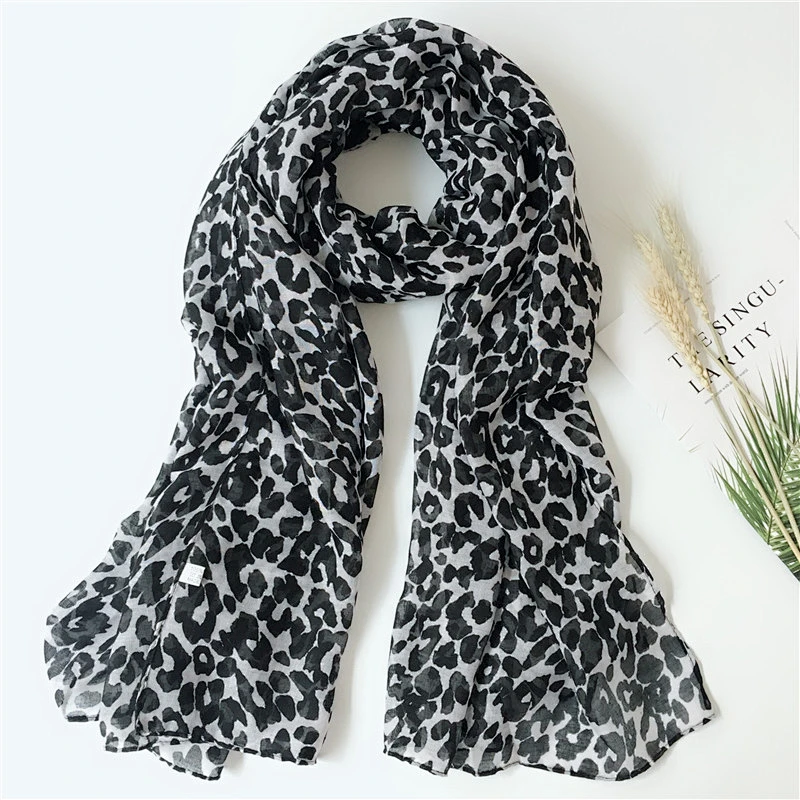 Factory direct black and white leopard beach sunscreen leopard print plain  voile scarf printed