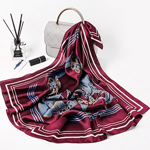 High-grade lock button printed silk square sunscreenscarf womens summer square satin female scarfs