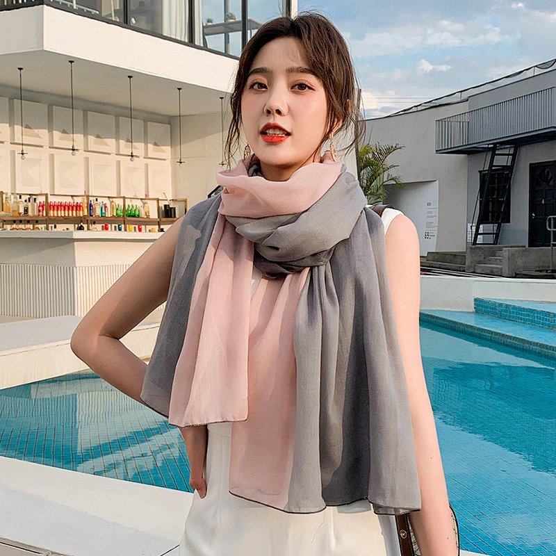 2020 new cotton and linen printed scarf sun shawl custom plain color polyester scarf