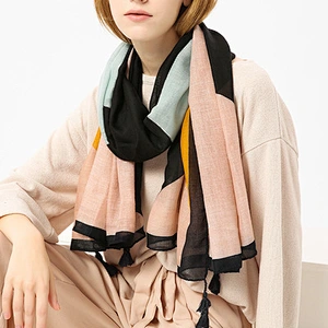Women's elegant color matching wild long shawl soft voile square shawl scarf