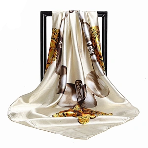 Twill Print 52 color stock Luxury neck 90 * 90cm square cheap ladies custom satin silk scarf