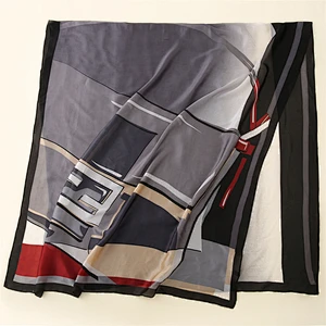 Female decorative travel beach towel simulation silk geometric print silk long scarf shawl promotional