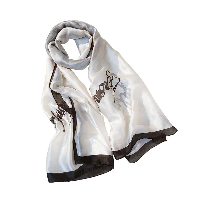 Simple simulation silk oil painting printed jingpin silk feel scarf women hijab shawl