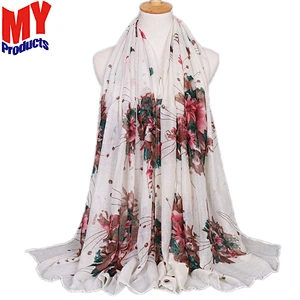 Summer Fashion Women Plain Shawl  printed flower cotton scarf custom