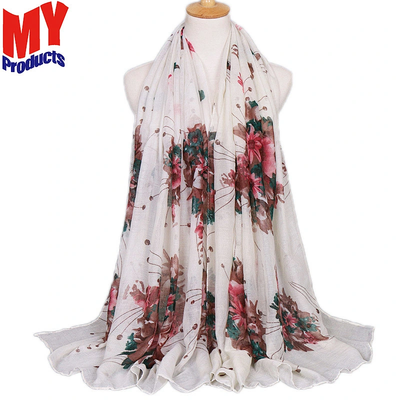 Summer Fashion Women Plain Shawl  printed flower cotton scarf custom