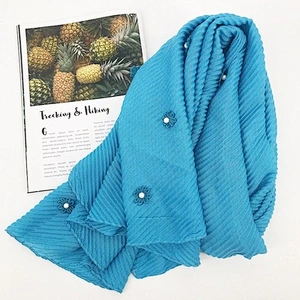 Temperament sunscreen shawl beach towel jacquard pearl cotton linen pleated scarf hijab