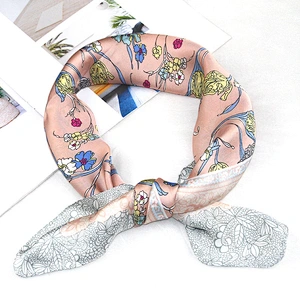 Ethnic style floral silk printing 70cm ladies satin silk head scarf for hair