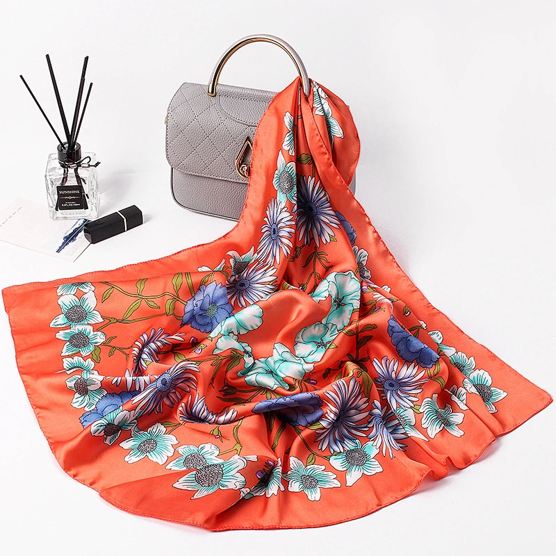 Hot selling literary small fresh small square sunscreenscarf women printed square silk scarf