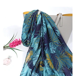 Factory direct coconut tree tropical green green printing wild polyester voile scarf plain