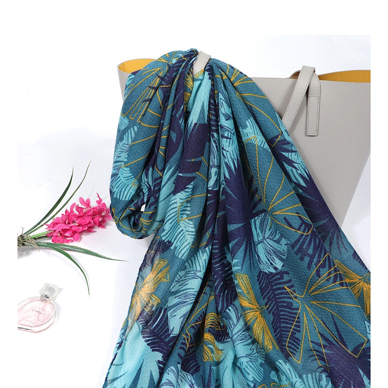 Factory direct coconut tree tropical green green printing wild polyester voile scarf plain