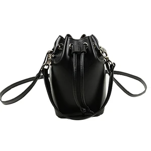 Fashion women genuine leather hand bag lady bucket shoulder handbag with drawstring