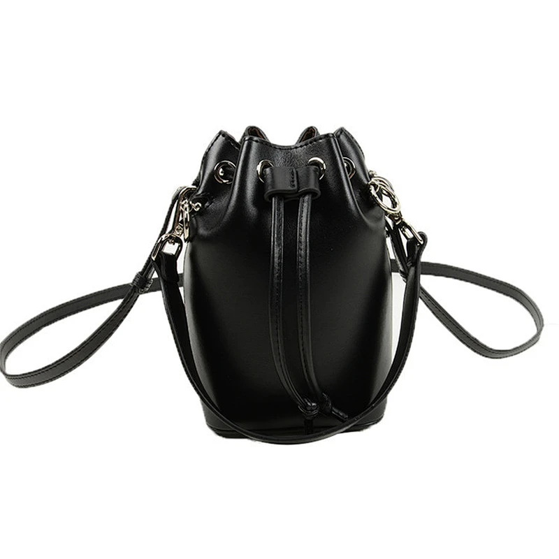 Fashion women genuine leather hand bag lady bucket shoulder handbag with drawstring