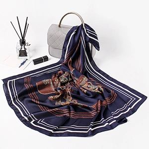 High-grade lock button printed silk square sunscreenscarf womens summer square satin female scarfs