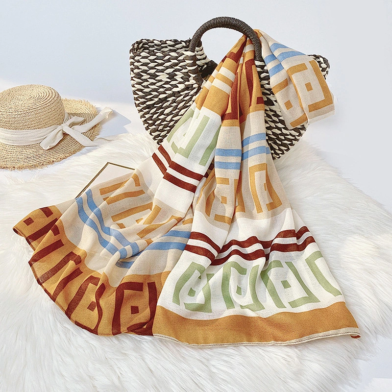 2020 cotton and linen letter print sunscreen women long shawl scarf women long shawl scarf