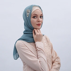 Hot fashion chiffon rhinestone Muslim female hijab long stylish plain muslim hijabs scarfs